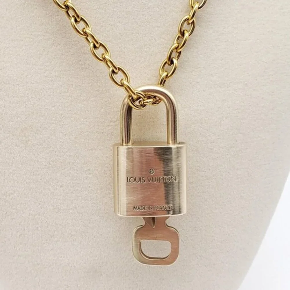 Authentic Louis Vuitton Gold Lock w/ Unbranded Stainless Steel Chain with Box